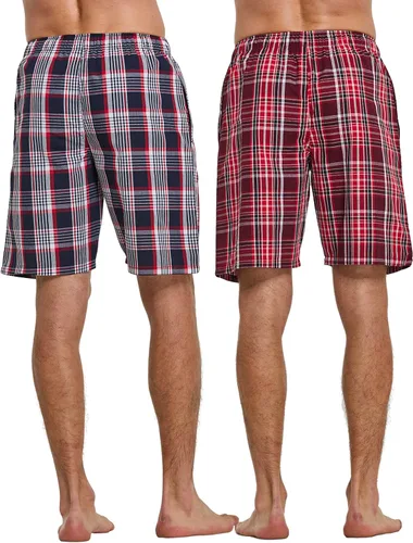 Vista 4 de Pantalones cortos tejidos de popelín 100% algodón a cuadros de los hombres
