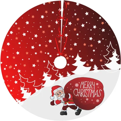 Vista 5 de Falda de árbol de Navidad, adornos rojos para árbol de Navidad de felpa suave blanca con patrón nevado para decoraciones de fiesta de vacaciones, 36