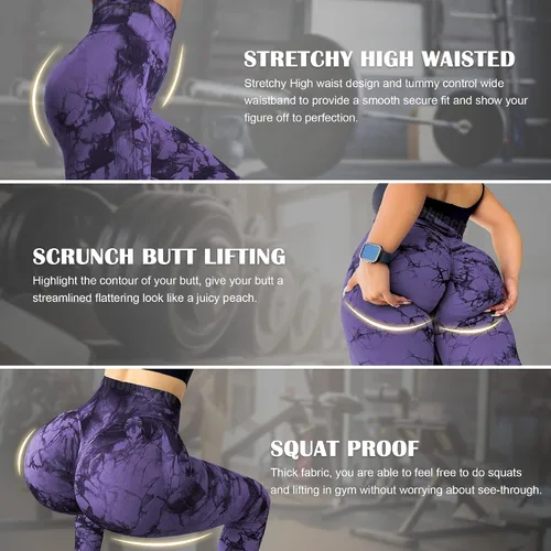Vista 4 de MOHUACHI Leggings para mujer con levantamiento de glúteos para mujer, sin costuras, cintura alta, pantalones de yoga, gimnasio, mallas de glúteos