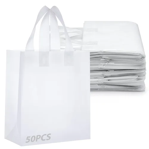 Vista 23 de Amylove - 80 bolsas de compras transparentes, bolsas de regalo con asa, 6 x 3 x 9 pulgadas 2-Transparente