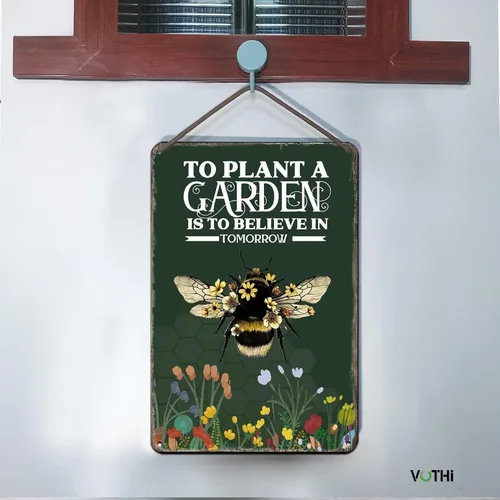 Vista 4 de Lindos letreros para plantar un jardín es creer en las abejas; decoración de jardín de abejas para exteriores; letreros de patio y decoración al