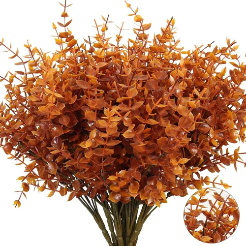 Vista 30 de RECUTMS - Flores artificiales, 12 plantas sintéticas para exteriores, resisten rayos ultravioleta, arbustos para interiores y exteriores, maceta