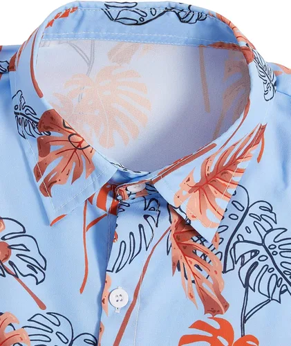 Vista 3 de OYOANGLE Men's 2 Piece Outfits Casual Printed Short Sleeve Button Down Shirt and Shorts Sets