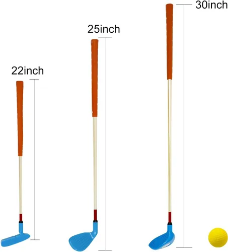 Vista 3 de Juego de palos de golf para niños, juego de golf KONDAY Kids, incluye unidad, plancha, putter, bolsa de transporte y pelotas suaves para mano derecha