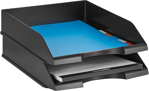 Vista 2 de Amazon Basics Bandeja rectangular apilable para cartas de oficina, organizador de escritorio para almacenamiento de papel y documentos, color negro