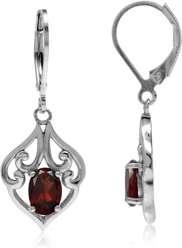 Vista 14 de Silvershake Aretes colgantes de plata de ley 925 chapados en oro blanco o amarillo con piedra natal ovalada de 0.276 x 0.197 in, estilo victoriano
