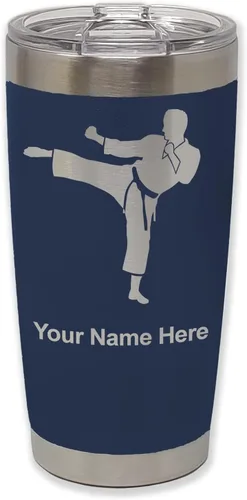 Vista 19 de LaserGram Vaso aislado al vacío de 20 onzas, Karate Man, grabado personalizado incluido (negro) Engraved Gift, Vacuum Insulated Stainless Steel
