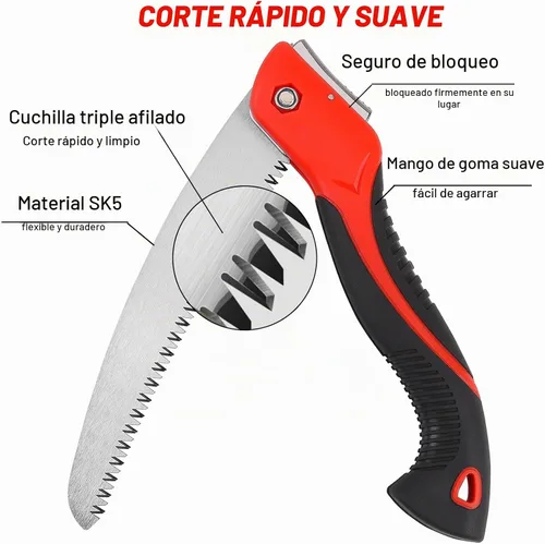 Vista 3 de Sierra de poda resistente de 8 pulgadas, sierra de mano plegable con hoja curvada SK5, dientes de afeitar de triple corte utilizados para árboles