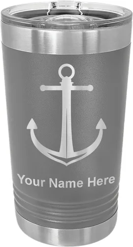 Vista 13 de LaserGram Vaso de pinta aislado al vacío de 16 onzas, ancla de barco, grabado personalizado incluido (negro)