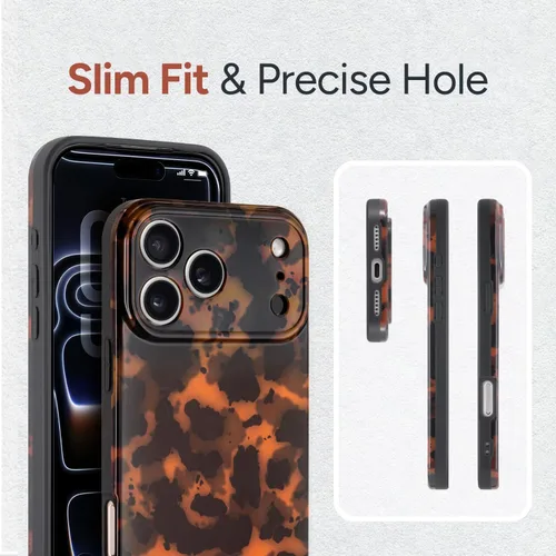 Vista 4 de Funda para iPhone 17 Pro, cubierta delgada de TPU con diseño de caparazón de tortuga ligera para mujeres, soporte para teléfono con protección Carey