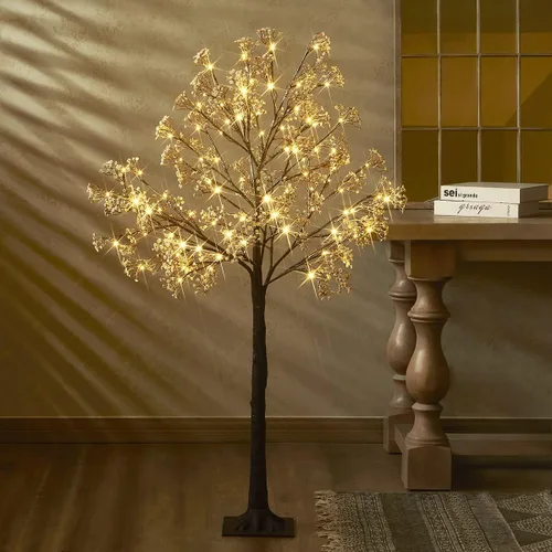 Vista 8 de LITBLOOM Árbol de aliento de bebé iluminado enchufable de 5 pies, 126 luces, árbol de plantas artificiales con luces para decoración de bodas
