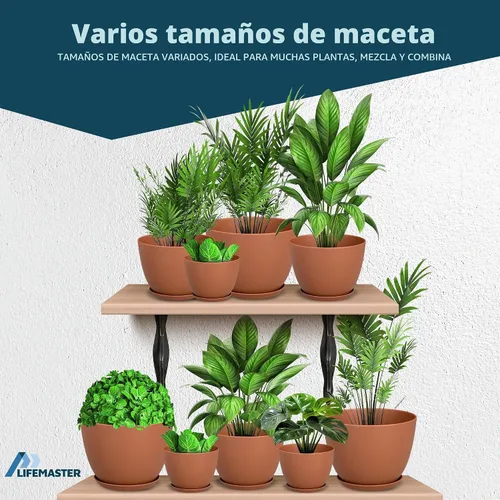 Vista 4 de Terracotta Plant Pots with Drainage Holes & Saucers 5 Pack, Indoor & Outdoor Stackable Space-Saving Planters for Houseplants & Flowers