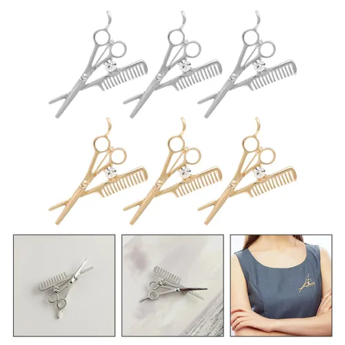 Vista 3 de GALPADA 12 piezas brillantes mini joyería de peluquería para tijera peluquero decoración traje herramientas plata pin peine oro collar suéter