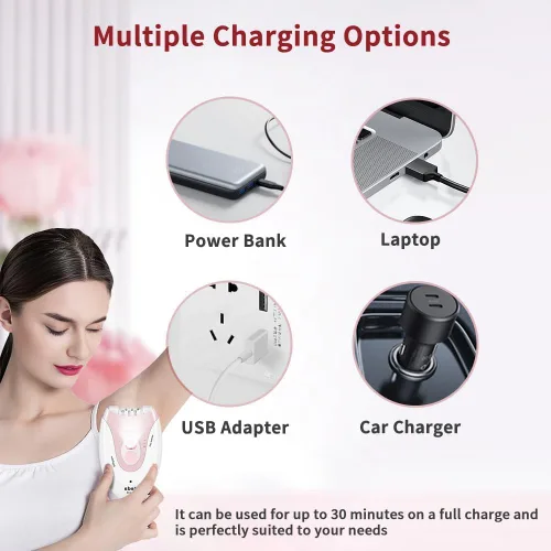 Vista 8 de Depiladora facial para mujeres, depiladora para mujer, depiladora para cara, depiladoras con luz LED, dispositivo de depilación de dos velocidades