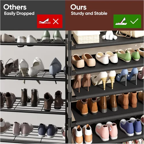 Vista 5 de Mavivegue Zapatero de 6 niveles para 25-30 pares de zapatos, zapatero de metal con gancho y bolsillo lateral para armario, entrada, pasillo