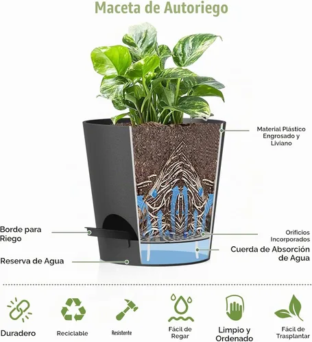 Vista 5 de WSMKSZ Macetas de riego automático de 4 pulgadas para plantas de interior y exterior, paquete de 6 macetas de plástico con agujeros de drenaje