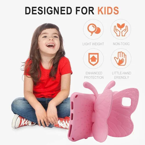 Vista 15 de FW Fire 7 - Funda para tablet para niños, Amazon Fire 7 2022, funda de mariposa con luz de atril, EVA, protección contra caídas, resistente, a