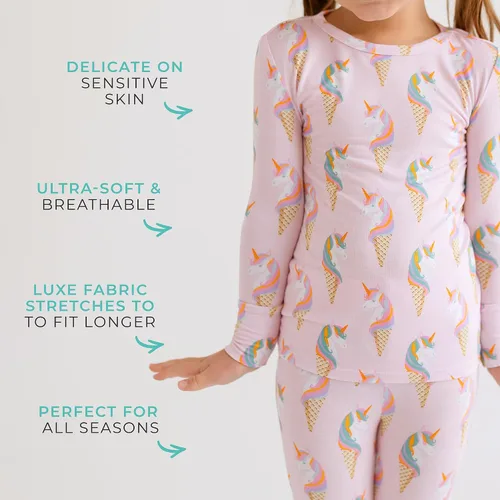 Vista 43 de Posh Peanut Pijamas para niñas, suaves, de viscosa de bambú para niños, pijamas a juego de manga larga para niñas
