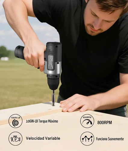 Vista 4 de WORKPRO Juego de taladro inalámbrico de 8 V, taladro eléctrico de 2 Ah con portabrocas sin llave de 3/8 pulgadas, 15 puntas, carga tipo C, LED