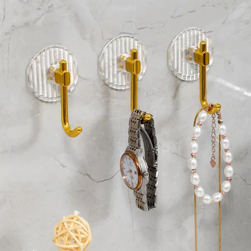 Vista 5 de Paquete de 6 ganchos para toallas de baño, ganchos de pared adhesivos transparentes, sin taladrar para baño y cocina