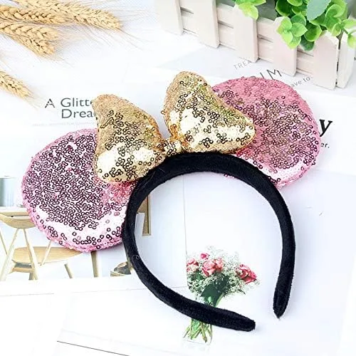 Vista 2 de A Miaow Diadema de orejas de ratón negro 3D con lentejuelas MM purpurina mariposa cierre de pelo suministro de parque para adultos mujeres accesorio