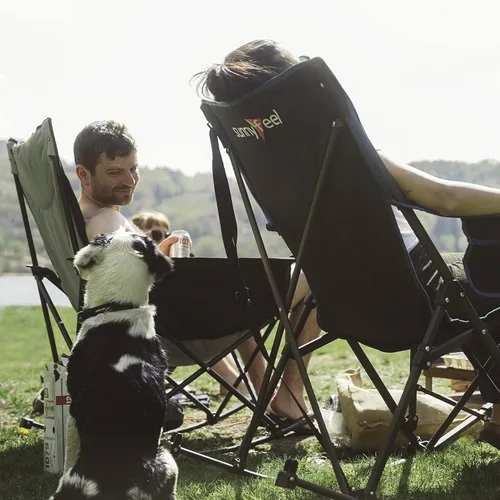Vista 6 de SUNNYFEEL Silla de campamento con calefacción, mecedora de gran tamaño para adultos, 500 libras, silla de césped plegable con acolchado reclinable