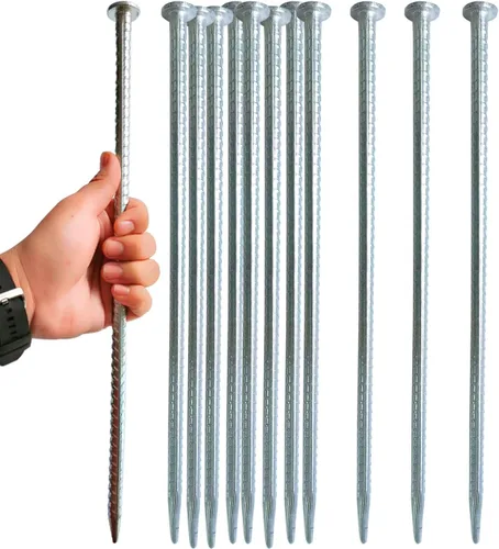 Vista 7 de Estacas de metal de 16 pulgadas para asfalto de 1/2 pulgada de diámetro, 6 estacas de tierra resistentes para golpes de velocidad, soporte de barra