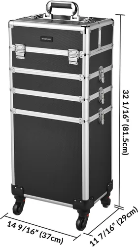 Vista 6 de BYOOTIQUE - Estuche de maquillaje clásico negro 4 en 1 con cerradura cosmética para artista de maquillaje, estuche de tren de viaje