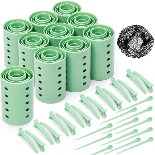 Vista 8 de WILLBOND El juego de 141 rodillos para el cabello incluye rodillos de plástico con alfileres y clips (azul bebé)