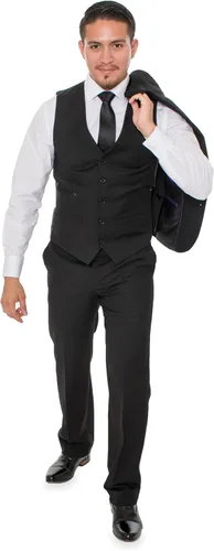 Vista 4 de Traje de tres piezas de dos botones negro elegante para hombre