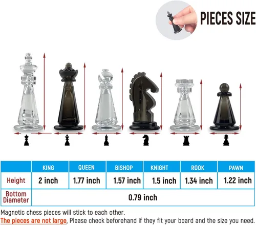 Vista 5 de Piezas de ajedrez transparentes, solo piezas de ajedrez sin tablero compatible con juego de ajedrez magnético
