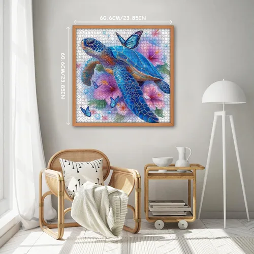 Vista 4 de Sea Turtle Puzzles for Adults 1000 Piece, PICKFORU Flower Animal Art Jigsaw Puzzles Nature, Unique Floral Butterfly Blue Turtle Puzzles for Adults