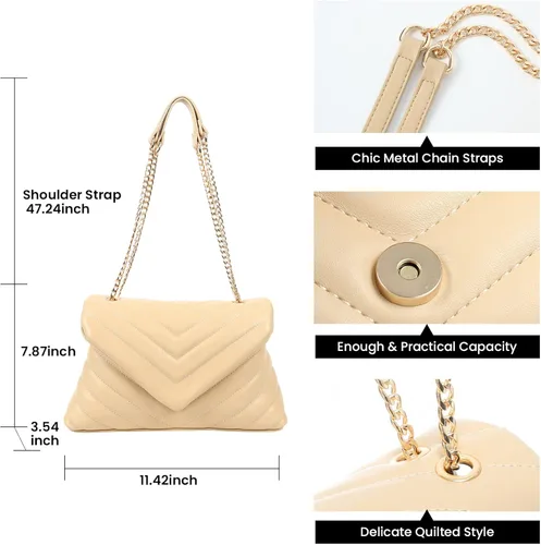 Vista 5 de PRETTYGARDEN Bolsos cruzados de moda para mujer, ligeros, ajustables, correa de cadena acolchada, bolsos de hombro