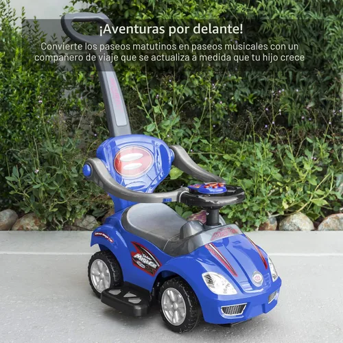 Vista 6 de Best Choice Products Carro de empuje y pedal 3 en 1 para niños, carro de juguete para niños pequeños con mango, bocina y música - Azul