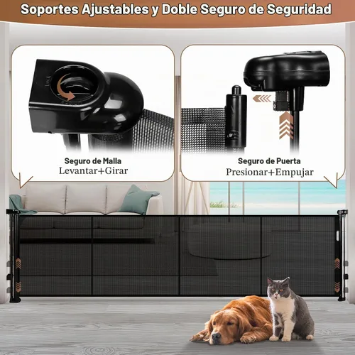 Vista 5 de Puerta retráctil para bebés de 120" extra ancha, puerta retráctil para perros de 41" de altura para escaleras, puertas, terrazas, puerta de malla