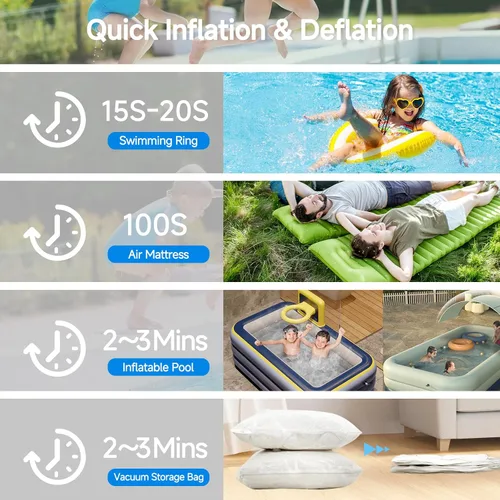 Vista 7 de Mini bomba de aire eléctrica portátil para inflables, 5 boquillas universales, inflador recargable, inflador rápido, desinfla flotadores de piscina