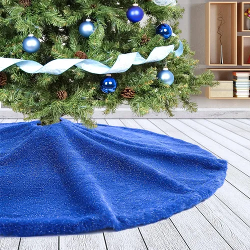Vista 33 de Falda de Árbol de Navidad de 24 Pulgadas - Falda de Árbol de Piel Sintética Esponjosa Beige Blanca, Decoración Navideña de Felpa de Color Toka
