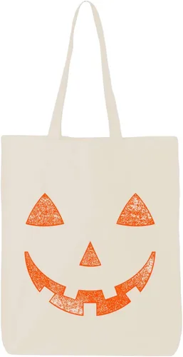 Vista 7 de shop4ever Orange Jack O' Lantern Pumpkin Face Halloween Trick or Treat Eco algodón Tote Bolsa de compras reutilizable