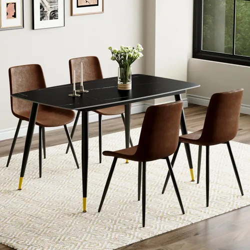 Vista 53 de Juego de 4 mesas de comedor negras para mesa de comedor de 4,50 pulgadas para 4, sillas de cocina de piedra sinterizada, fácil de montar, adecuado