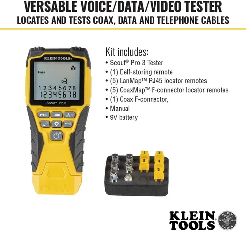 Vista 9 de Klein Tools Kit de probador de cables VDV501-851 y crimpadora modular de trinquete VDV226-110, pelacables, cortador de cables, para conectores