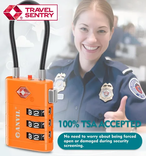 Vista 8 de ANVIL Cerraduras de equipaje aprobadas por la TSA - Cerraduras de viaje combinadas TSA008 de alta seguridad con indicador de inspección para maletas