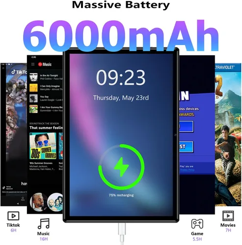 Vista 5 de Tabletas Android 2024, nueva tableta desbloqueada Octa-Core Android 13 con ranura para tarjeta SIM, 128 GB ROM+4 GB RAM, cámara de 10 pulgadas, 5