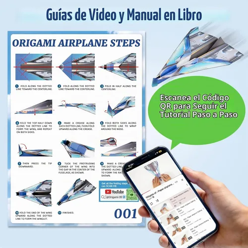 Vista 6 de hapray Kit de avión de papel de 60 hojas, avión de papel origami con libro