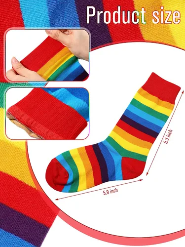 Vista 3 de Bencailor 6 pares de calcetines deportivos de algodón a rayas, diseño de arco iris, calcetines tobilleros de algodón, casuales, multicolor, unisex