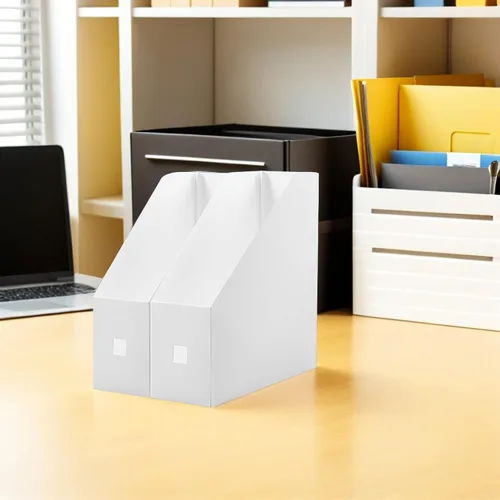 Vista 7 de 2 estantes de almacenamiento de archivos de plástico para organizador de escritorio, blanco, 20 pulgadas