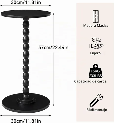 Vista 3 de Aibiju Mesa auxiliar redonda, mesa de bebida de madera maciza, mesita de noche minimalista moderna, mesa auxiliar para sofá de sala de estar, mesa