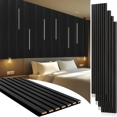 Vista 15 de Yuzzy Paneles de madera para pared y techo, paneles acústicos de listones de madera de 108 x 11 pulgadas, 2 unidades, paneles de pared modernos que