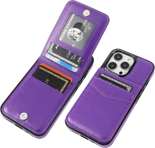 Vista 15 de KIHUWEY Funda tipo cartera para iPhone 13 Pro con soporte para tarjetas Negro