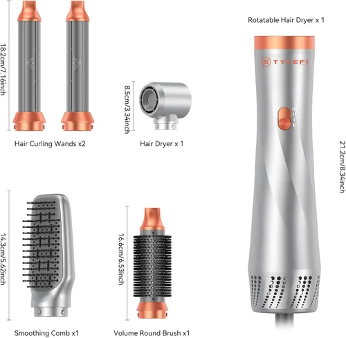 Vista 4 de Cepillo secador de pelo 5 en 1, cepillo secador de pelo de 110-120 V, secado rápido y 3 cepillos de cabello de aire caliente de temperaturas