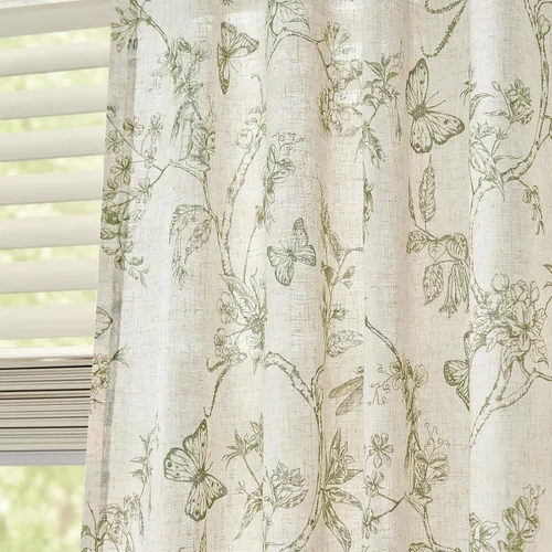 Vista 8 de Lazzzy Cortinas de lino floral verde con bolsillo para barra de granja, 50 Charlotte Verde